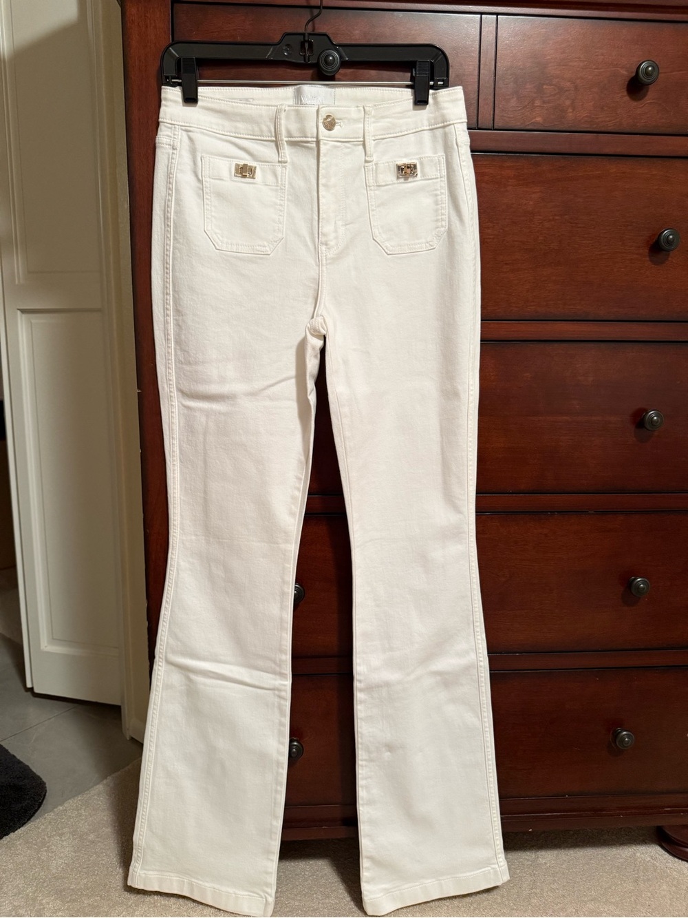White House Black Market Cream High-Rise Flare Jeans